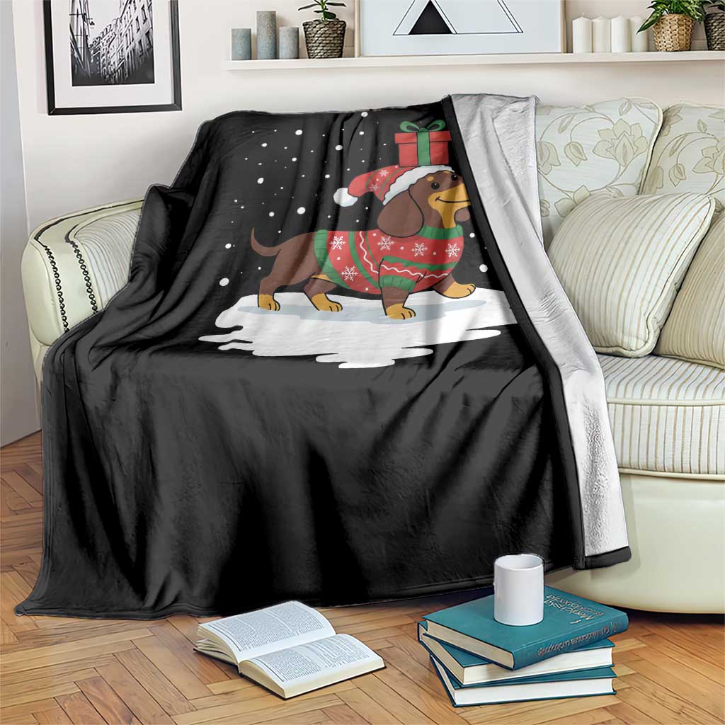 Christmas Dachshund Throw Blanket Funny Weiner Santa Hat Xmas Dog Puppy Lover - Wonder Print Shop