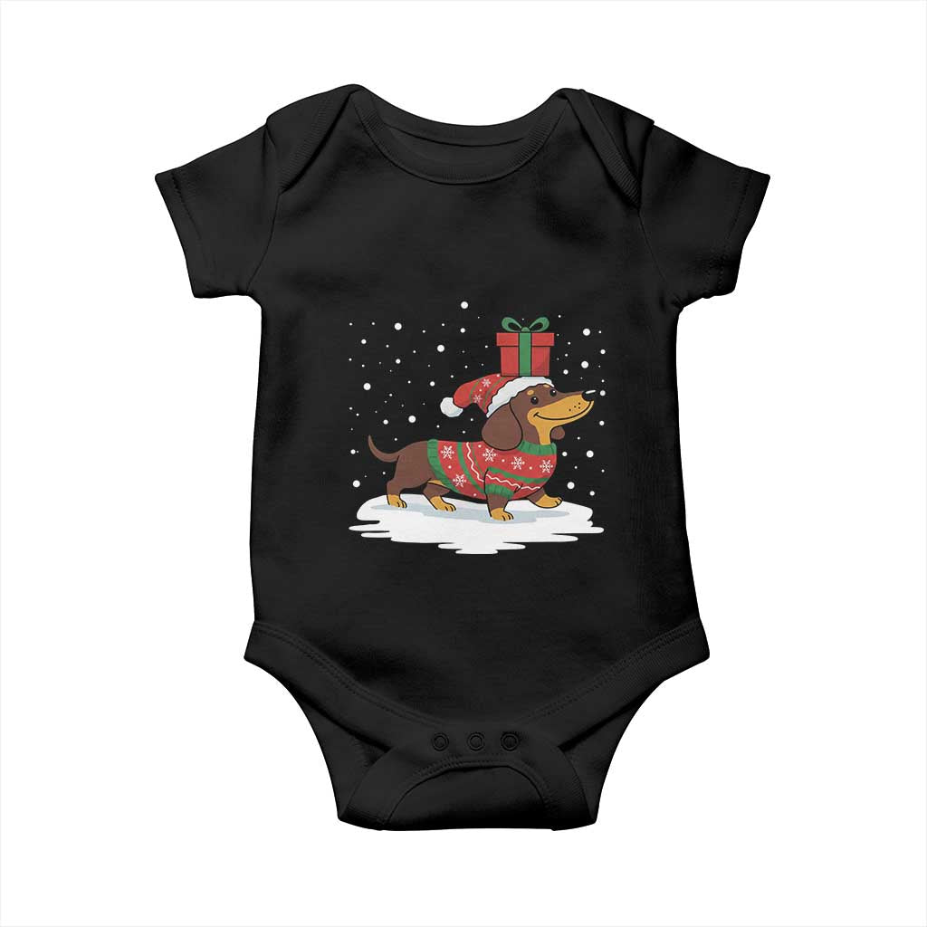 Christmas Dachshund Baby Onesie Funny Weiner Santa Hat Xmas Dog Puppy Lover - Wonder Print Shop