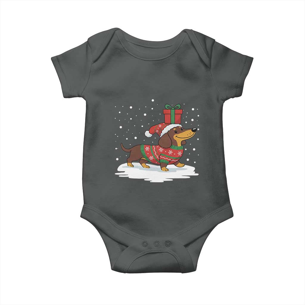 Christmas Dachshund Baby Onesie Funny Weiner Santa Hat Xmas Dog Puppy Lover - Wonder Print Shop