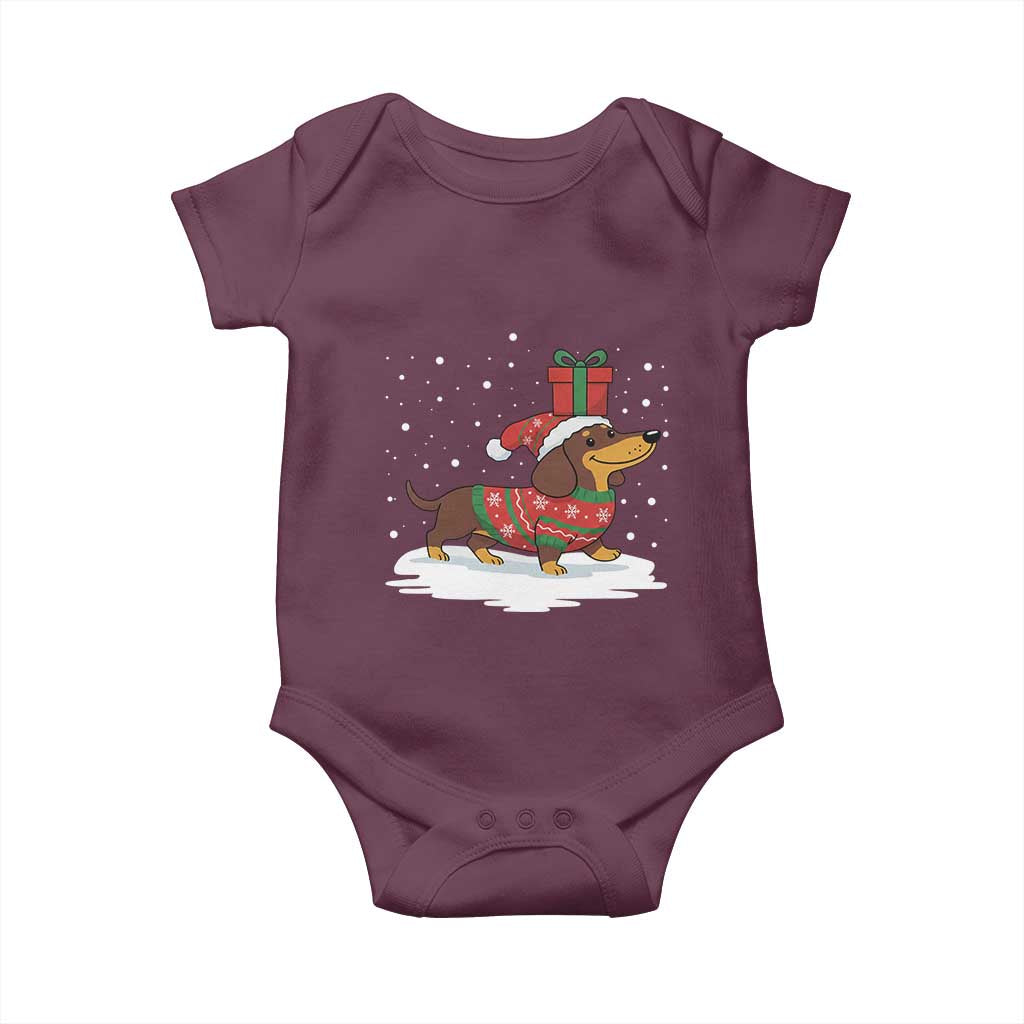 Christmas Dachshund Baby Onesie Funny Weiner Santa Hat Xmas Dog Puppy Lover - Wonder Print Shop