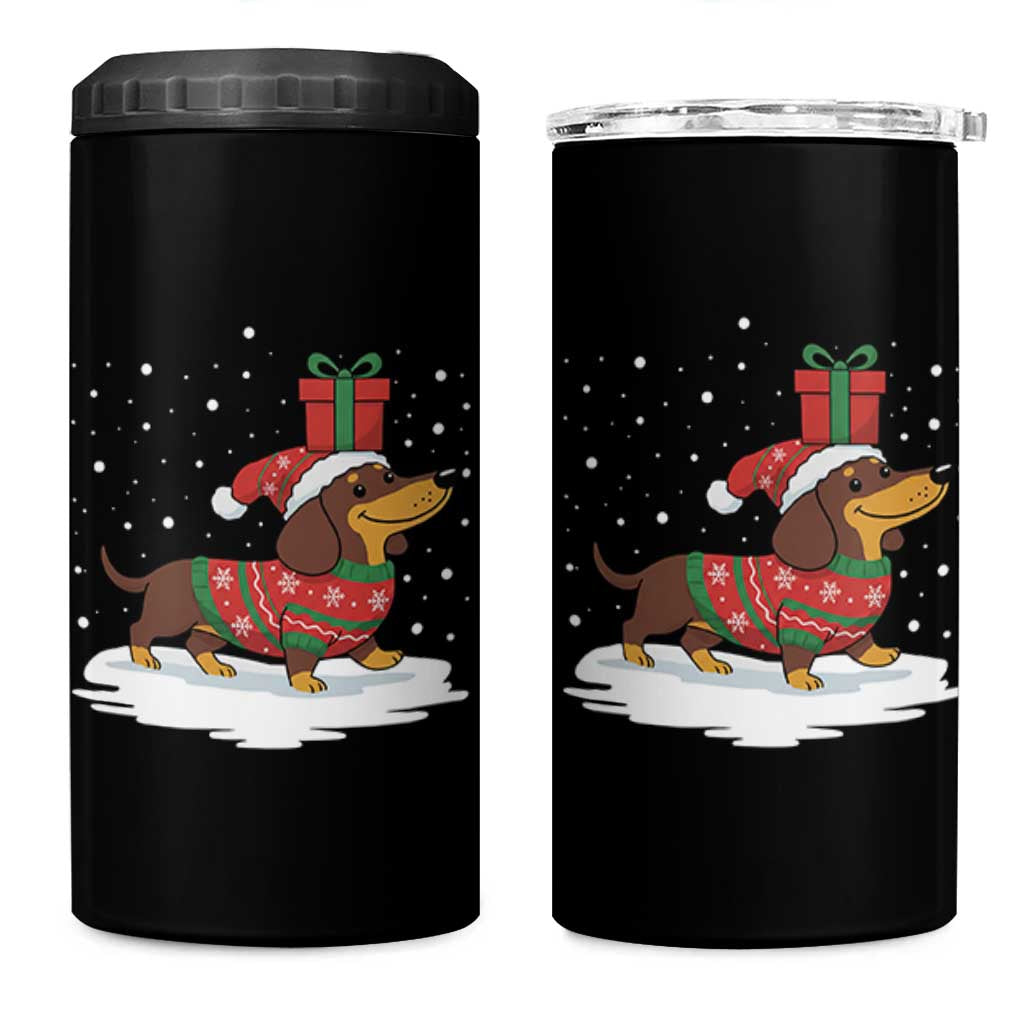 Christmas Dachshund 4 in 1 Can Cooler Tumbler Funny Weiner Santa Hat Xmas Dog Puppy Lover - Wonder Print Shop
