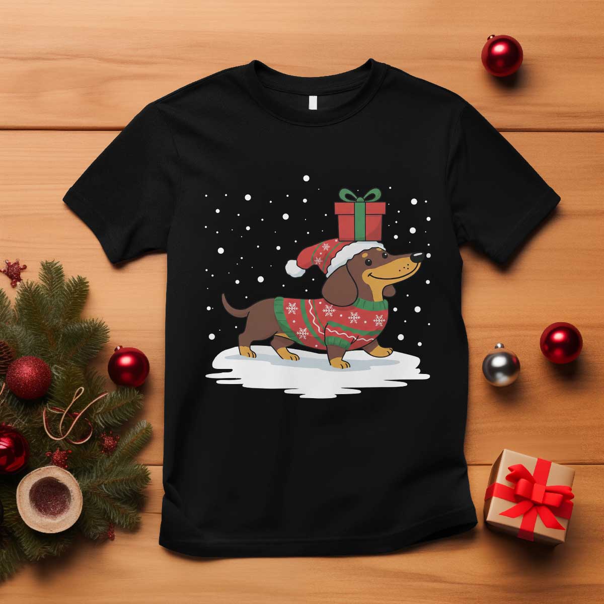 Christmas Dachshund T Shirt Funny Weiner Santa Hat Xmas Dog Puppy Lover - Wonder Print Shop