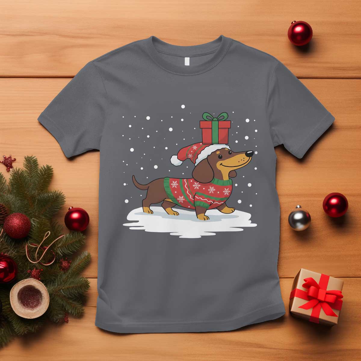 Christmas Dachshund T Shirt Funny Weiner Santa Hat Xmas Dog Puppy Lover - Wonder Print Shop