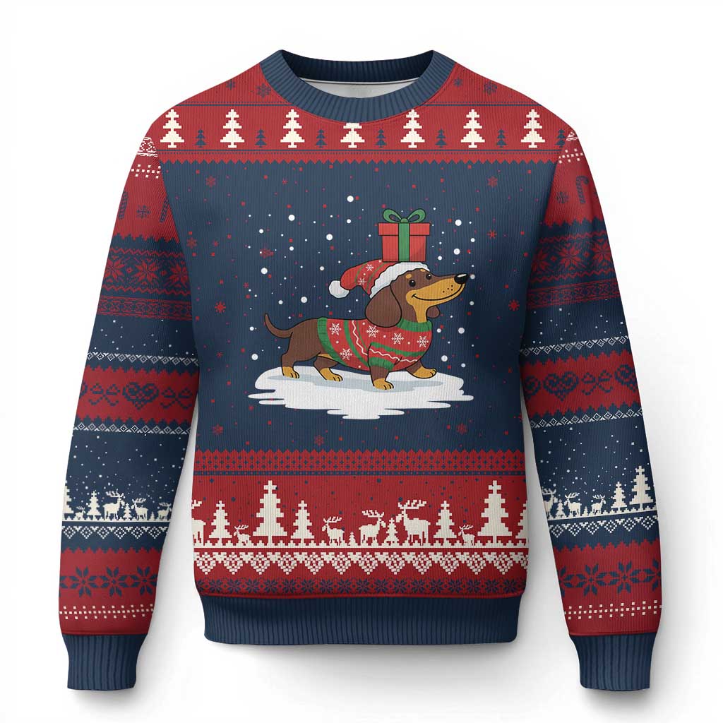 Xmas Dachshund Ugly Christmas Sweater Funny Weiner Santa Hat Xmas Dog Puppy Lover - Wonder Print Shop