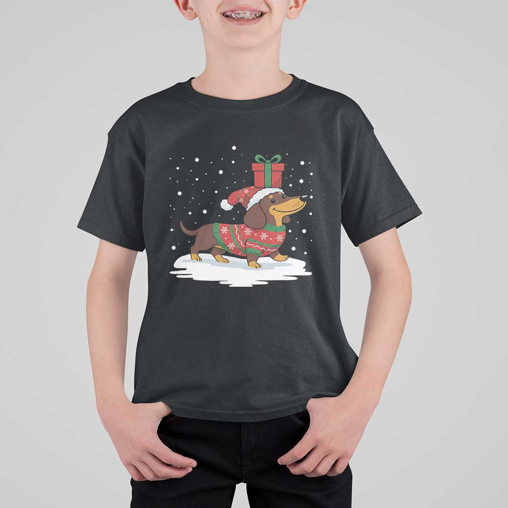 Christmas Dachshund T Shirt For Kid Funny Weiner Santa Hat Xmas Dog Puppy Lover - Wonder Print Shop