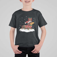 Christmas Dachshund T Shirt For Kid Funny Weiner Santa Hat Xmas Dog Puppy Lover - Wonder Print Shop