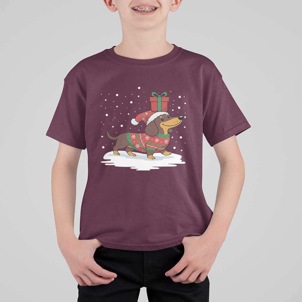 Christmas Dachshund T Shirt For Kid Funny Weiner Santa Hat Xmas Dog Puppy Lover - Wonder Print Shop