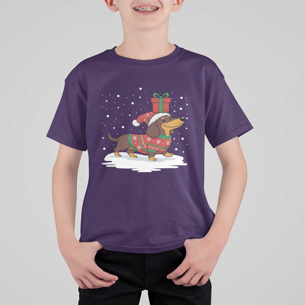 Christmas Dachshund T Shirt For Kid Funny Weiner Santa Hat Xmas Dog Puppy Lover - Wonder Print Shop