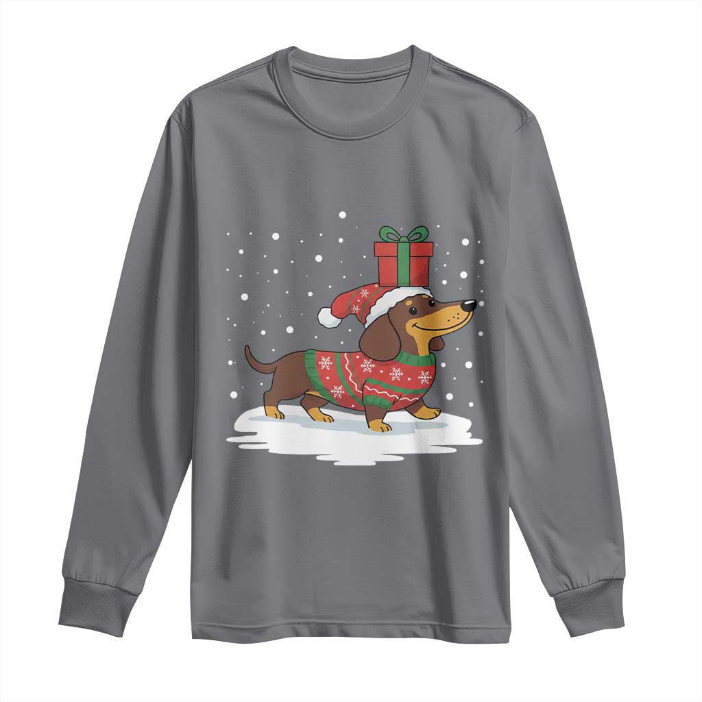 Christmas Dachshund Long Sleeve Shirt Funny Weiner Santa Hat Xmas Dog Puppy Lover - Wonder Print Shop