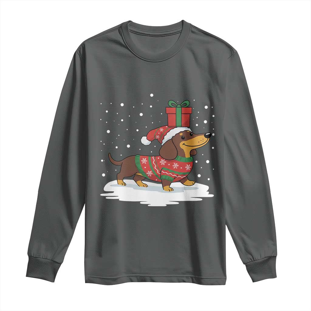 Christmas Dachshund Long Sleeve Shirt Funny Weiner Santa Hat Xmas Dog Puppy Lover - Wonder Print Shop
