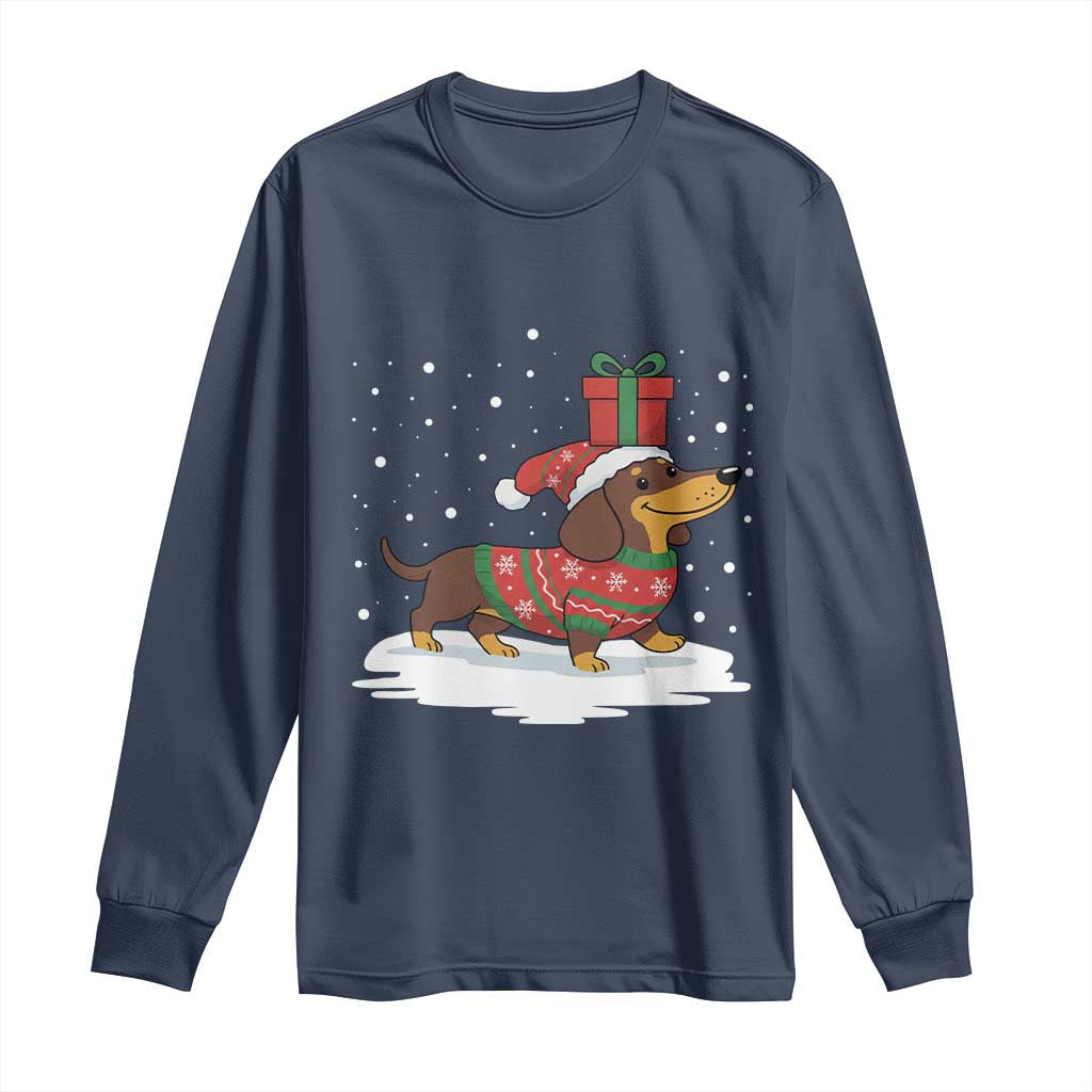 Christmas Dachshund Long Sleeve Shirt Funny Weiner Santa Hat Xmas Dog Puppy Lover - Wonder Print Shop