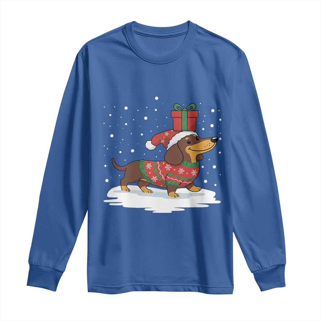 Christmas Dachshund Long Sleeve Shirt Funny Weiner Santa Hat Xmas Dog Puppy Lover - Wonder Print Shop