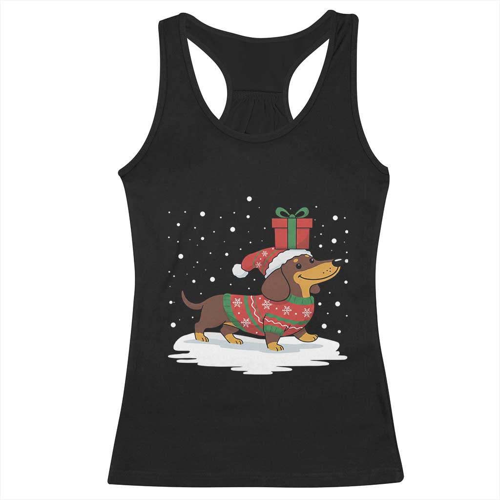 Christmas Dachshund Racerback Tank Top Funny Weiner Santa Hat Xmas Dog Puppy Lover - Wonder Print Shop