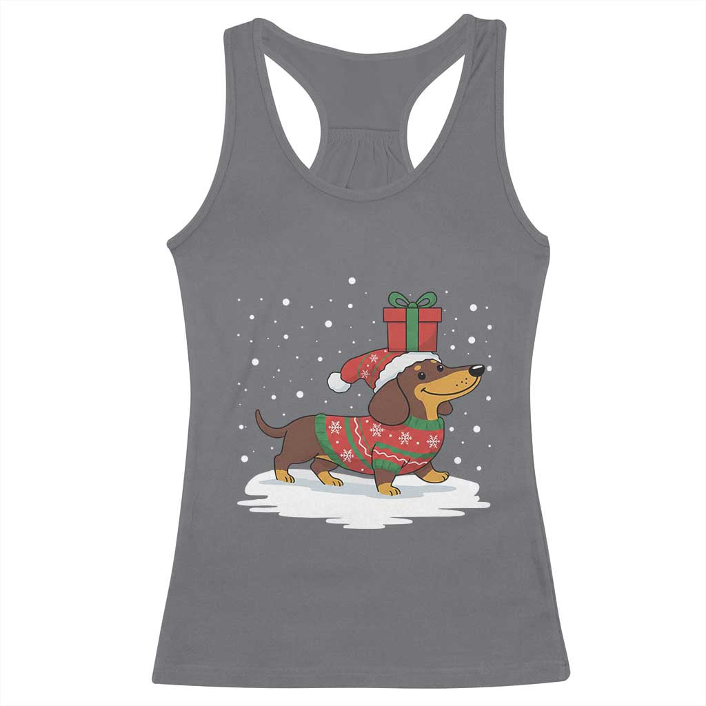 Christmas Dachshund Racerback Tank Top Funny Weiner Santa Hat Xmas Dog Puppy Lover - Wonder Print Shop