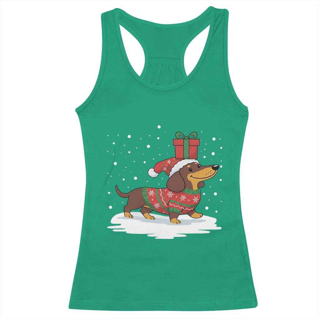 Christmas Dachshund Racerback Tank Top Funny Weiner Santa Hat Xmas Dog Puppy Lover - Wonder Print Shop