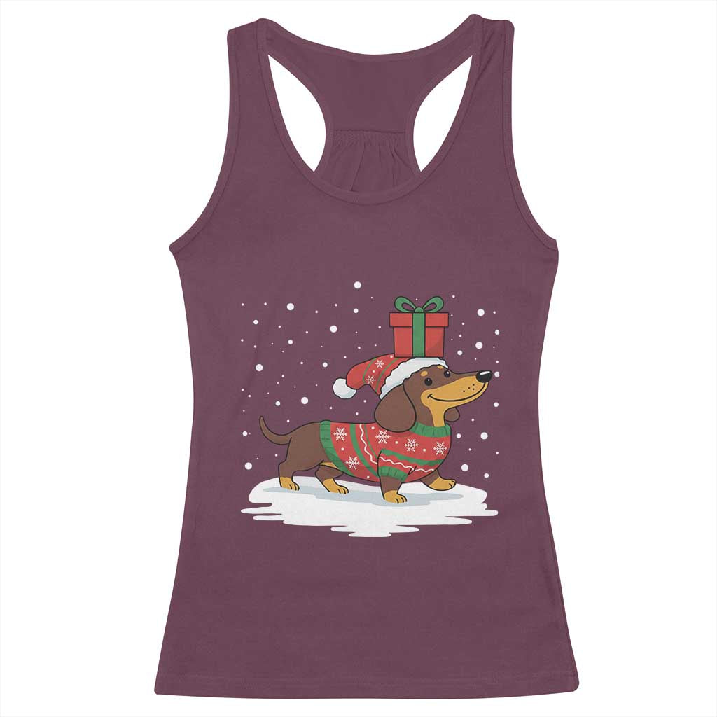 Christmas Dachshund Racerback Tank Top Funny Weiner Santa Hat Xmas Dog Puppy Lover - Wonder Print Shop