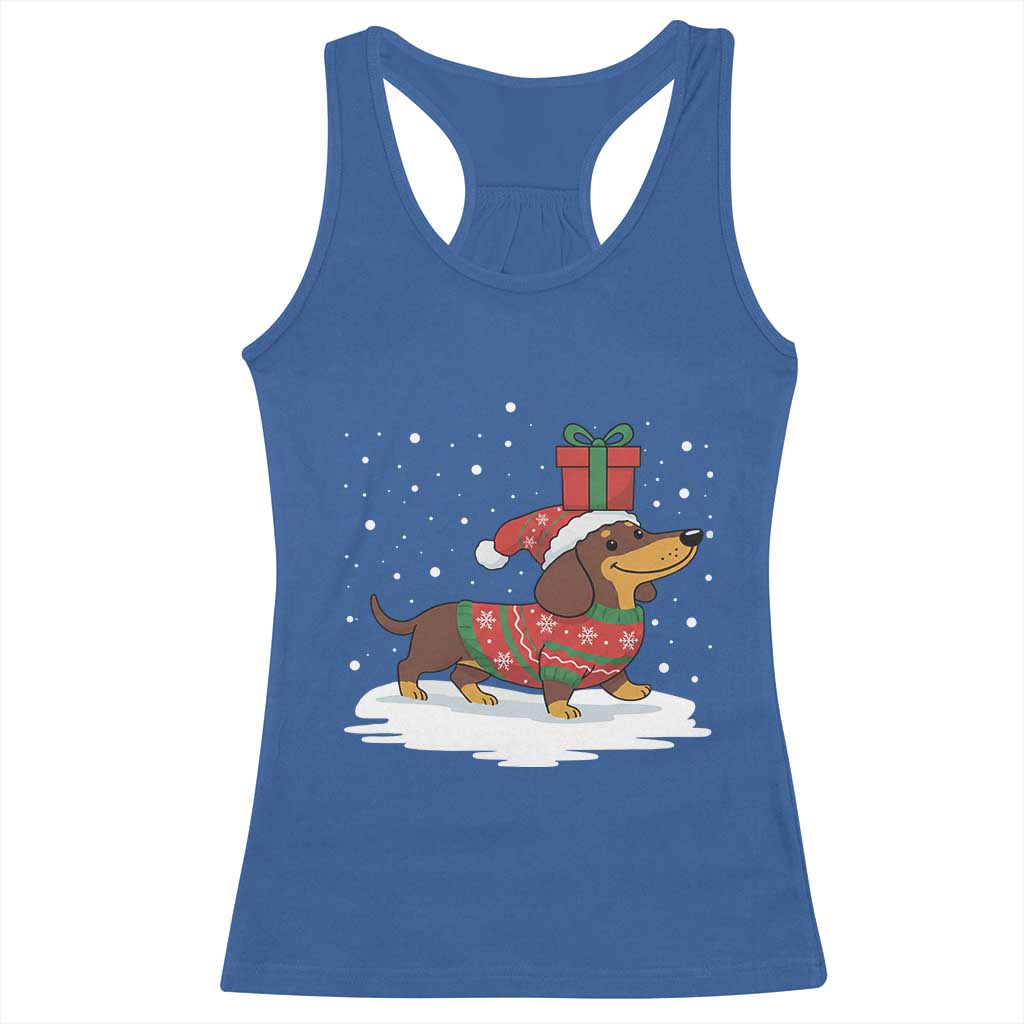 Christmas Dachshund Racerback Tank Top Funny Weiner Santa Hat Xmas Dog Puppy Lover - Wonder Print Shop