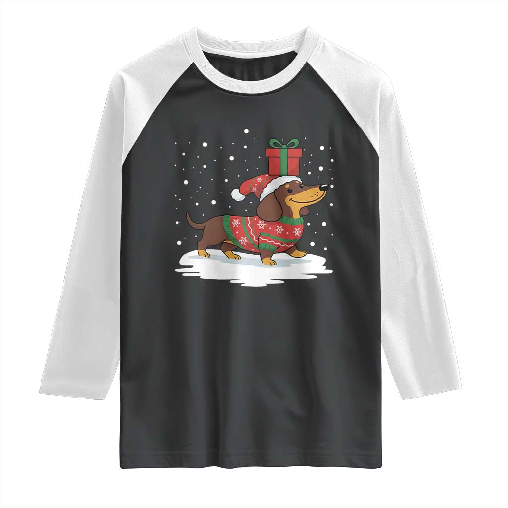 Christmas Dachshund Raglan Shirt Funny Weiner Santa Hat Xmas Dog Puppy Lover - Wonder Print Shop