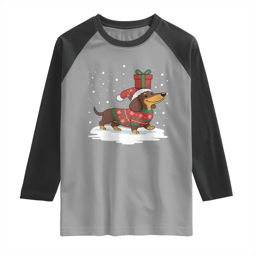 Christmas Dachshund Raglan Shirt Funny Weiner Santa Hat Xmas Dog Puppy Lover - Wonder Print Shop