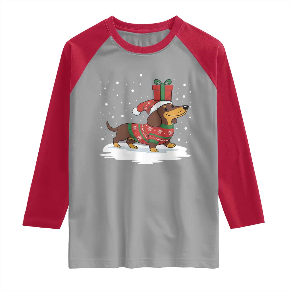 Christmas Dachshund Raglan Shirt Funny Weiner Santa Hat Xmas Dog Puppy Lover - Wonder Print Shop