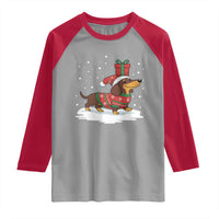 Christmas Dachshund Raglan Shirt Funny Weiner Santa Hat Xmas Dog Puppy Lover - Wonder Print Shop