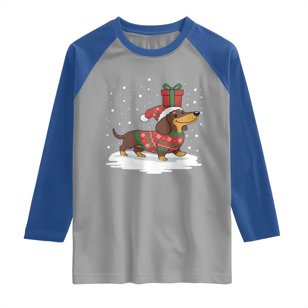 Christmas Dachshund Raglan Shirt Funny Weiner Santa Hat Xmas Dog Puppy Lover - Wonder Print Shop