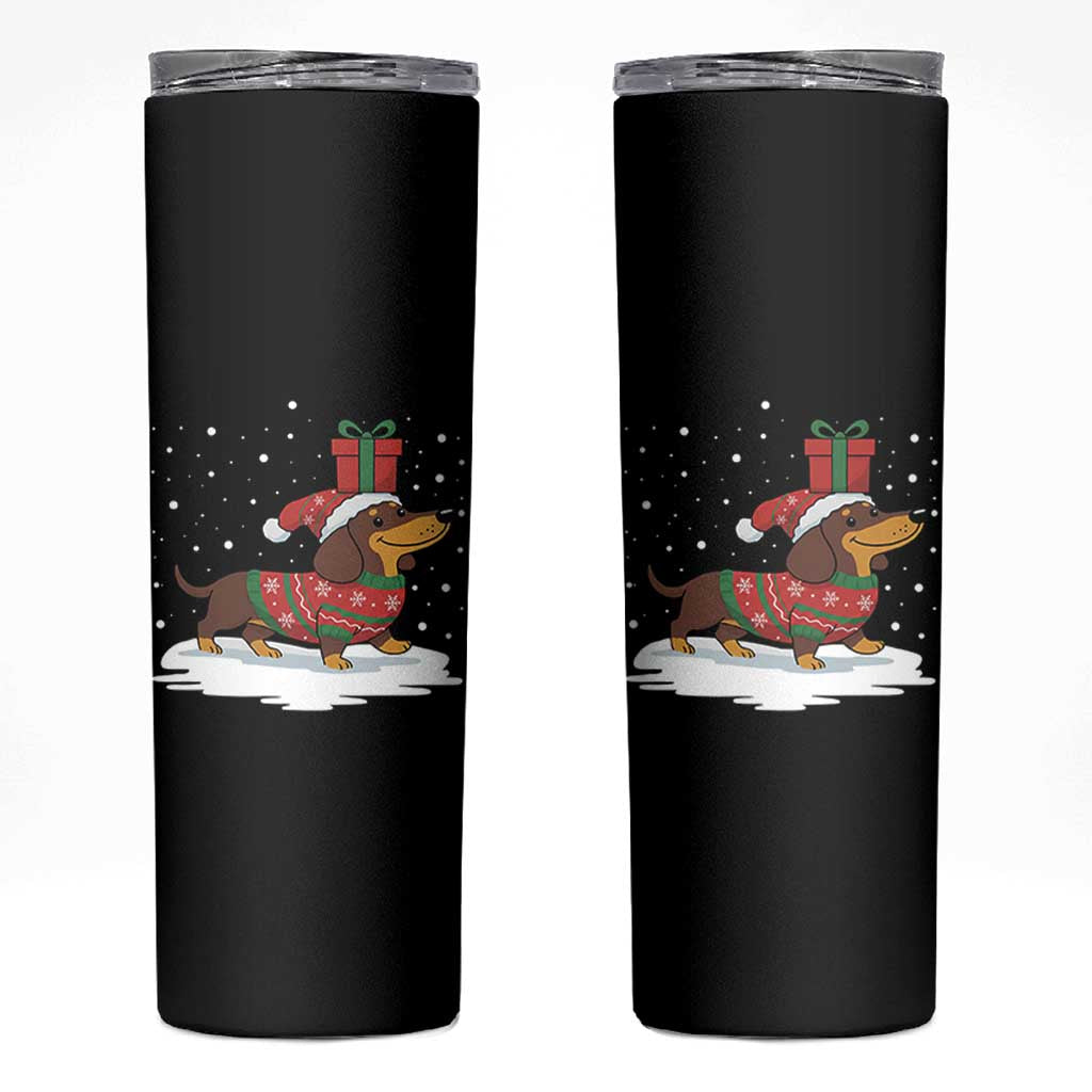 Christmas Dachshund Skinny Tumbler Funny Weiner Santa Hat Xmas Dog Puppy Lover - Wonder Print Shop