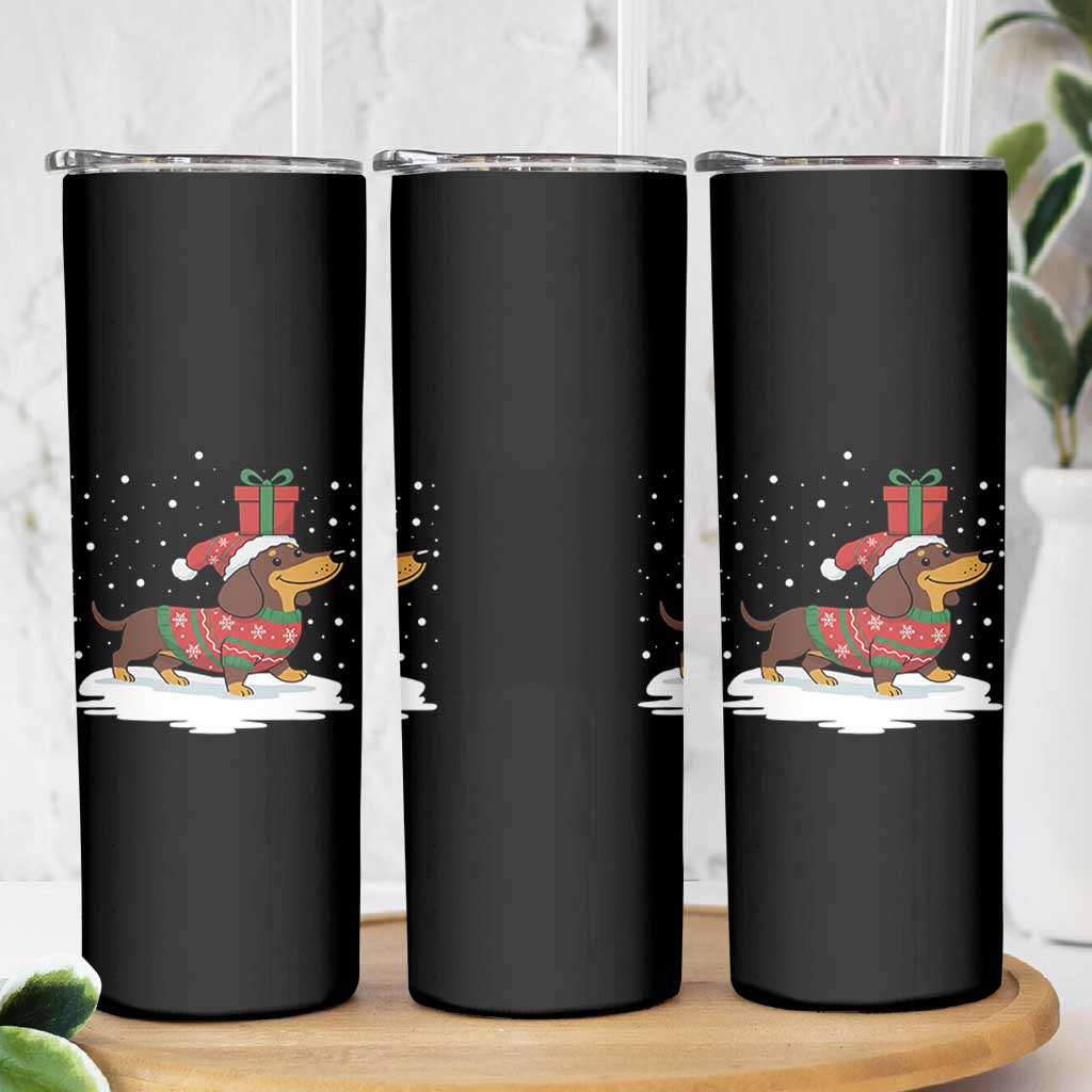 Christmas Dachshund Skinny Tumbler Funny Weiner Santa Hat Xmas Dog Puppy Lover - Wonder Print Shop