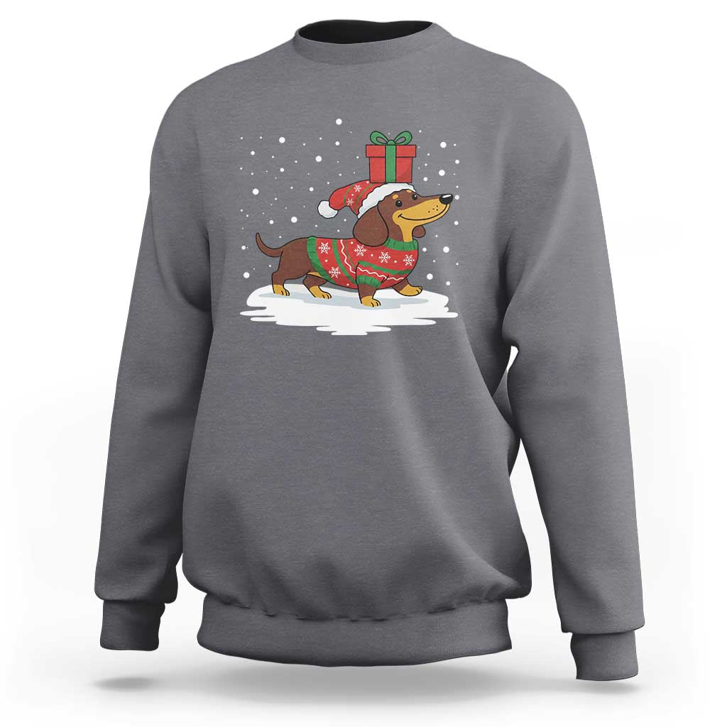 Christmas Dachshund Sweatshirt Funny Weiner Santa Hat Xmas Dog Puppy Lover - Wonder Print Shop