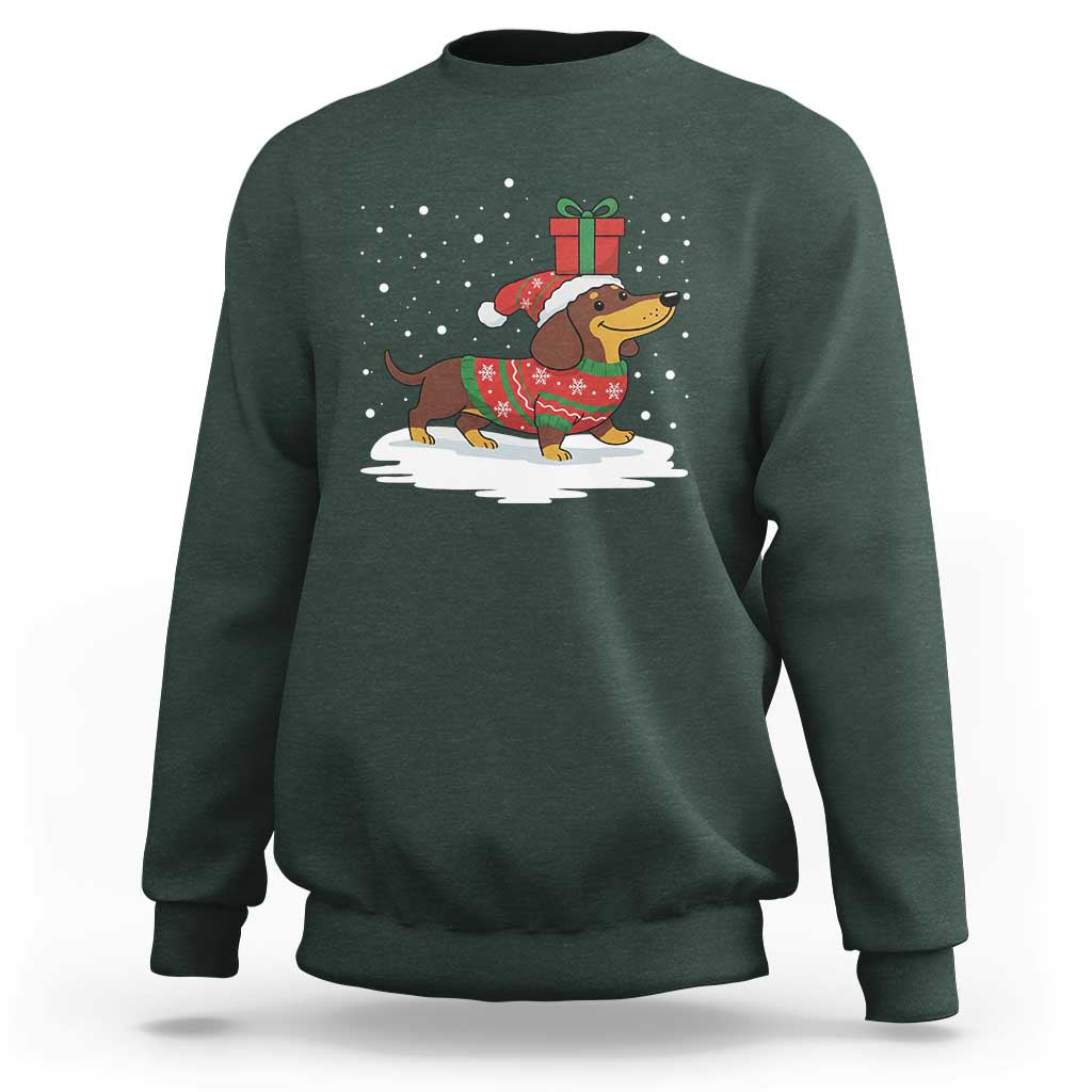 Christmas Dachshund Sweatshirt Funny Weiner Santa Hat Xmas Dog Puppy Lover - Wonder Print Shop