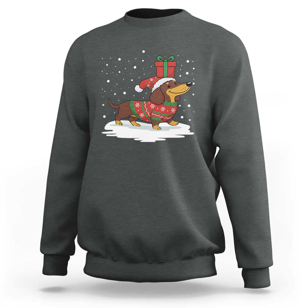 Christmas Dachshund Sweatshirt Funny Weiner Santa Hat Xmas Dog Puppy Lover - Wonder Print Shop