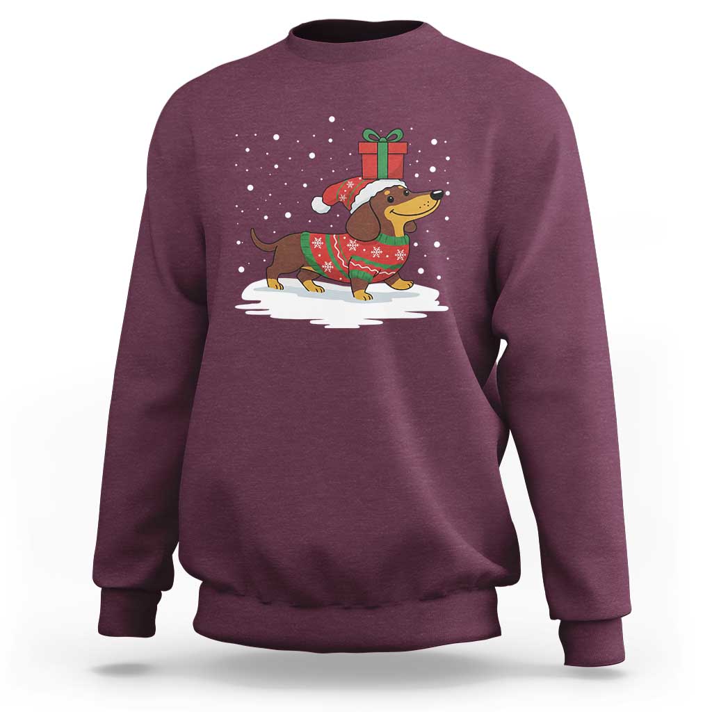 Christmas Dachshund Sweatshirt Funny Weiner Santa Hat Xmas Dog Puppy Lover - Wonder Print Shop