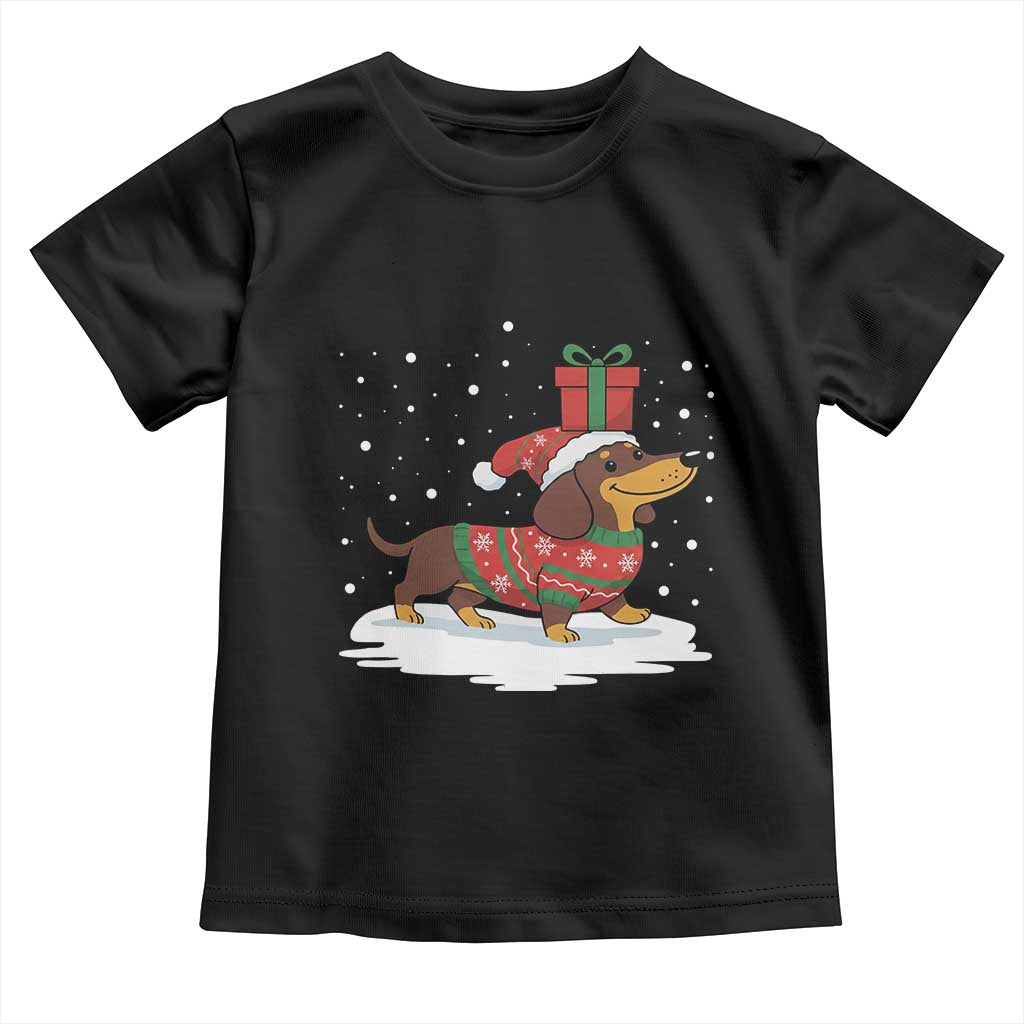 Christmas Dachshund Toddler T Shirt Funny Weiner Santa Hat Xmas Dog Puppy Lover - Wonder Print Shop