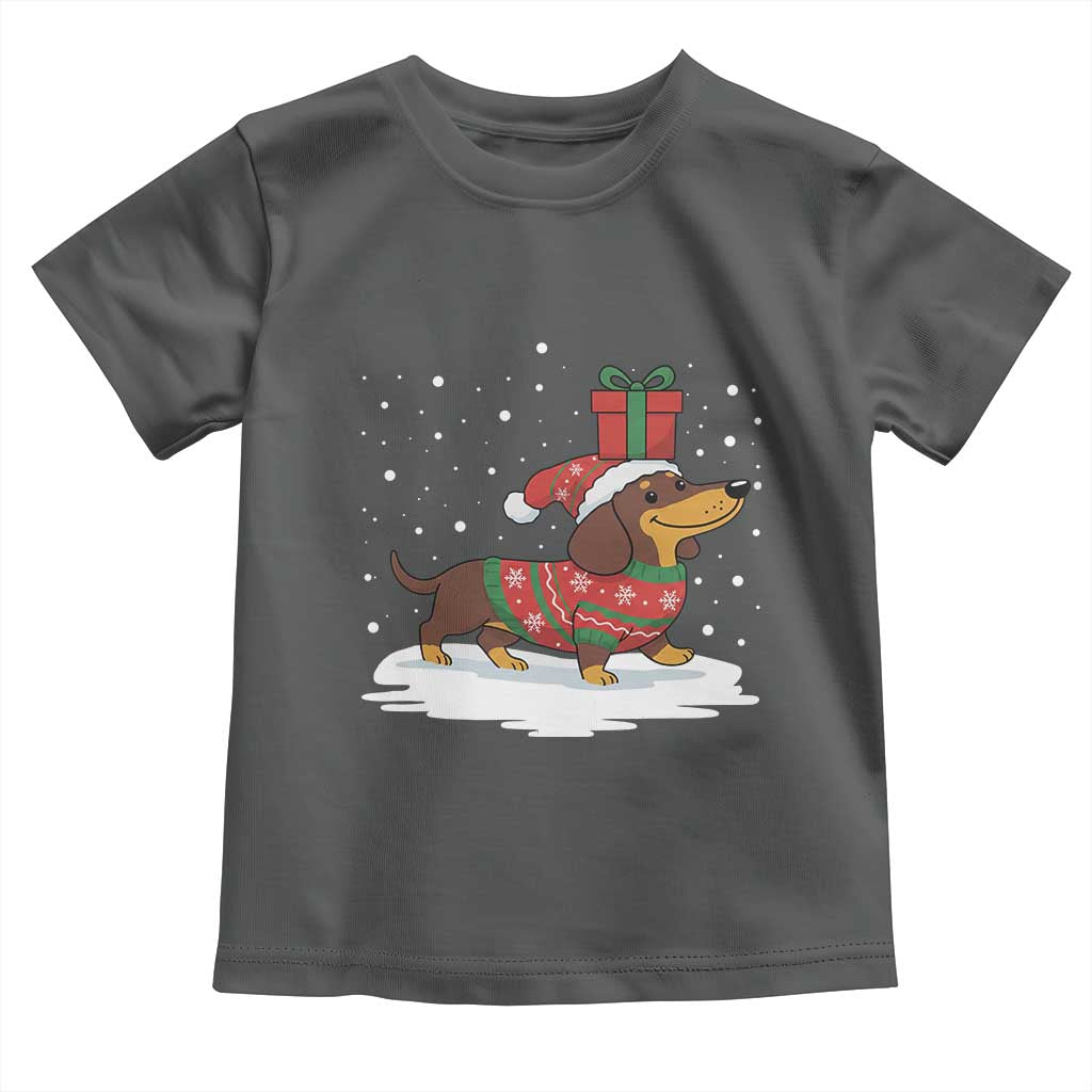 Christmas Dachshund Toddler T Shirt Funny Weiner Santa Hat Xmas Dog Puppy Lover - Wonder Print Shop