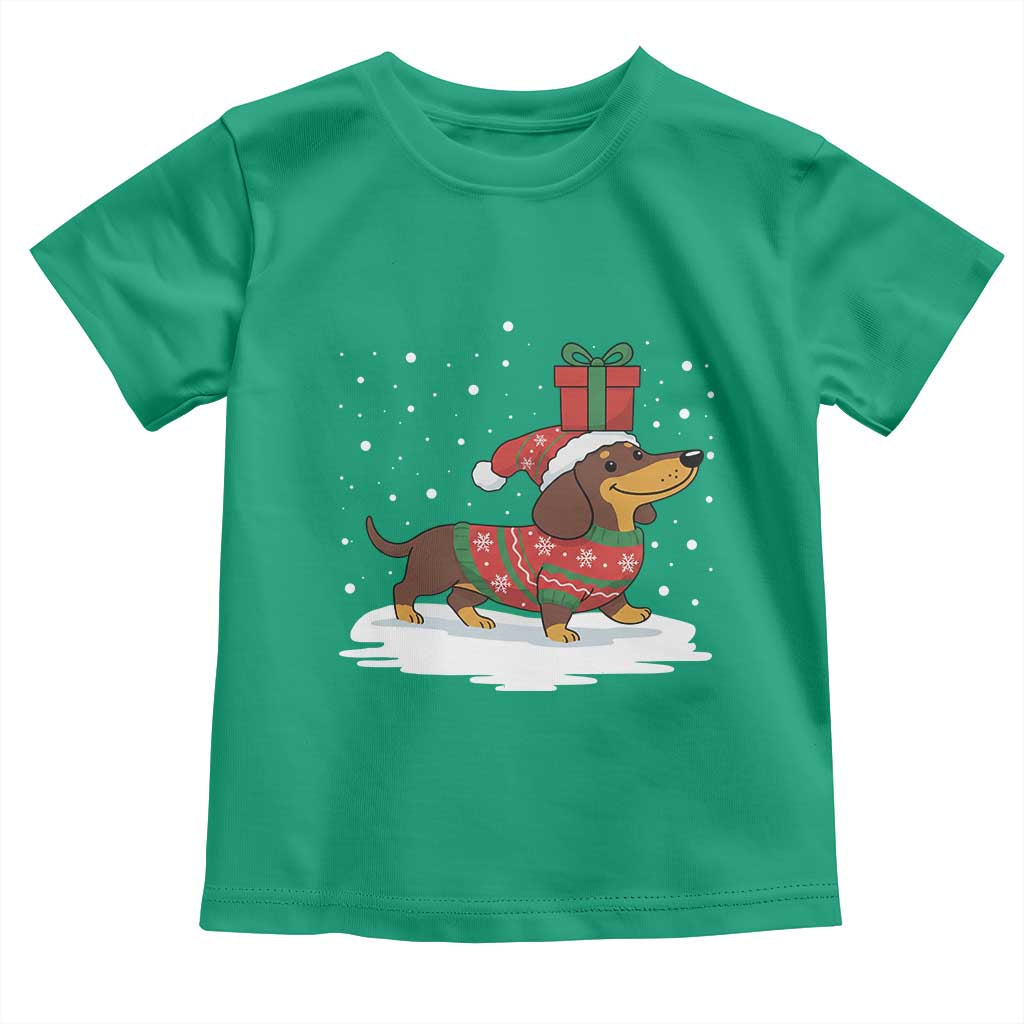 Christmas Dachshund Toddler T Shirt Funny Weiner Santa Hat Xmas Dog Puppy Lover - Wonder Print Shop