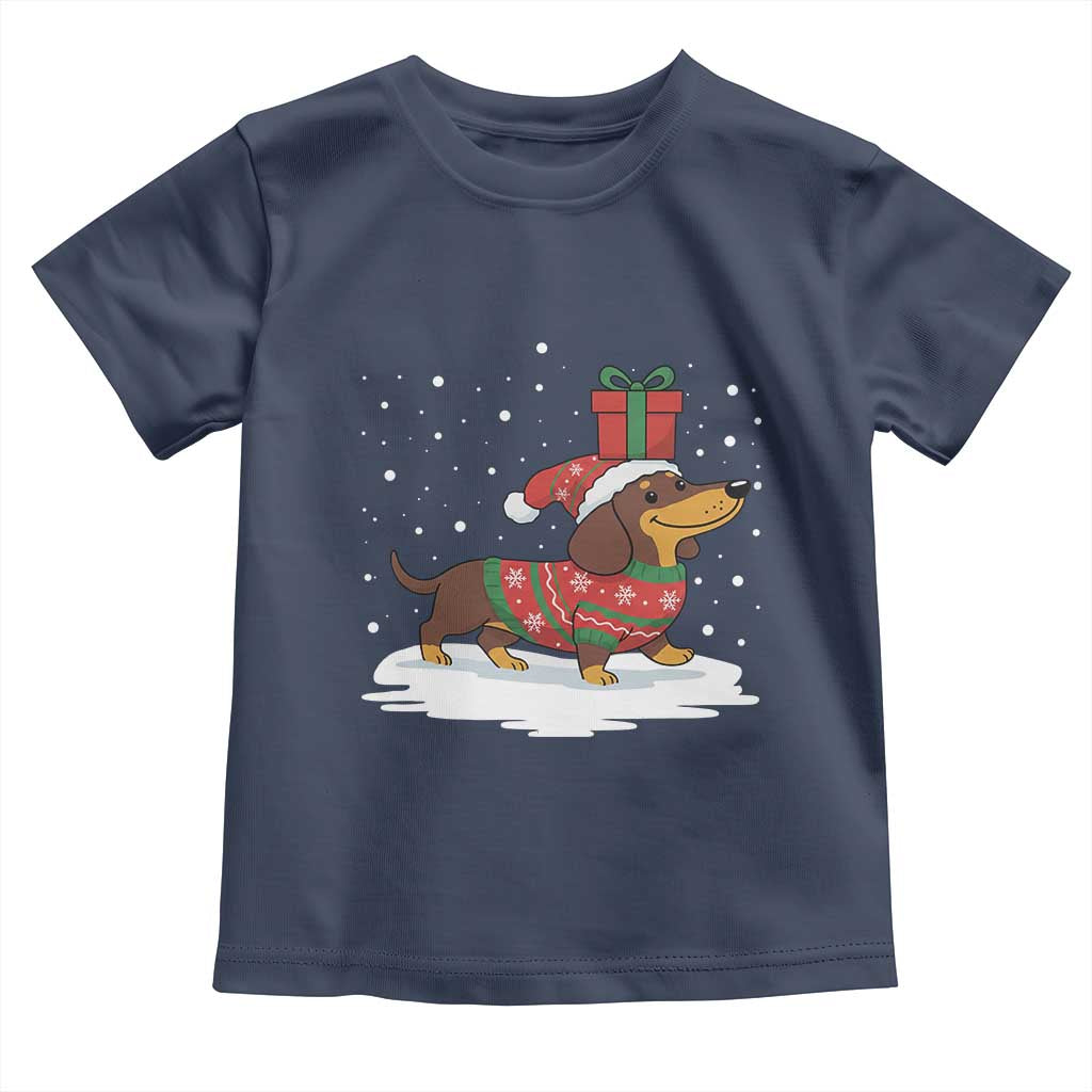 Christmas Dachshund Toddler T Shirt Funny Weiner Santa Hat Xmas Dog Puppy Lover - Wonder Print Shop