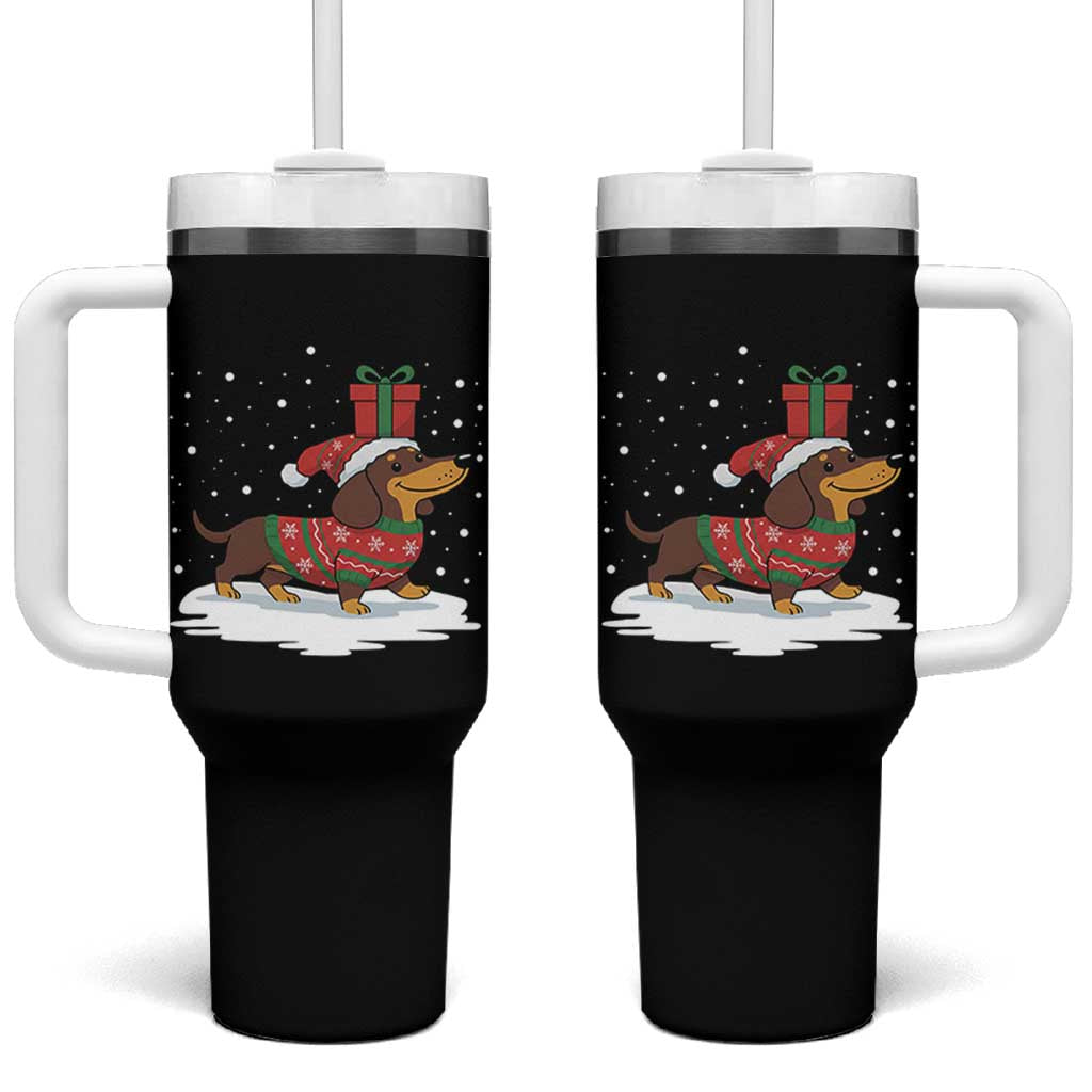 Christmas Dachshund Tumbler With Handle Funny Weiner Santa Hat Xmas Dog Puppy Lover - Wonder Print Shop
