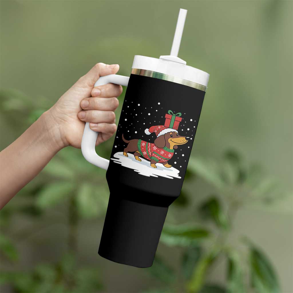 Christmas Dachshund Tumbler With Handle Funny Weiner Santa Hat Xmas Dog Puppy Lover - Wonder Print Shop