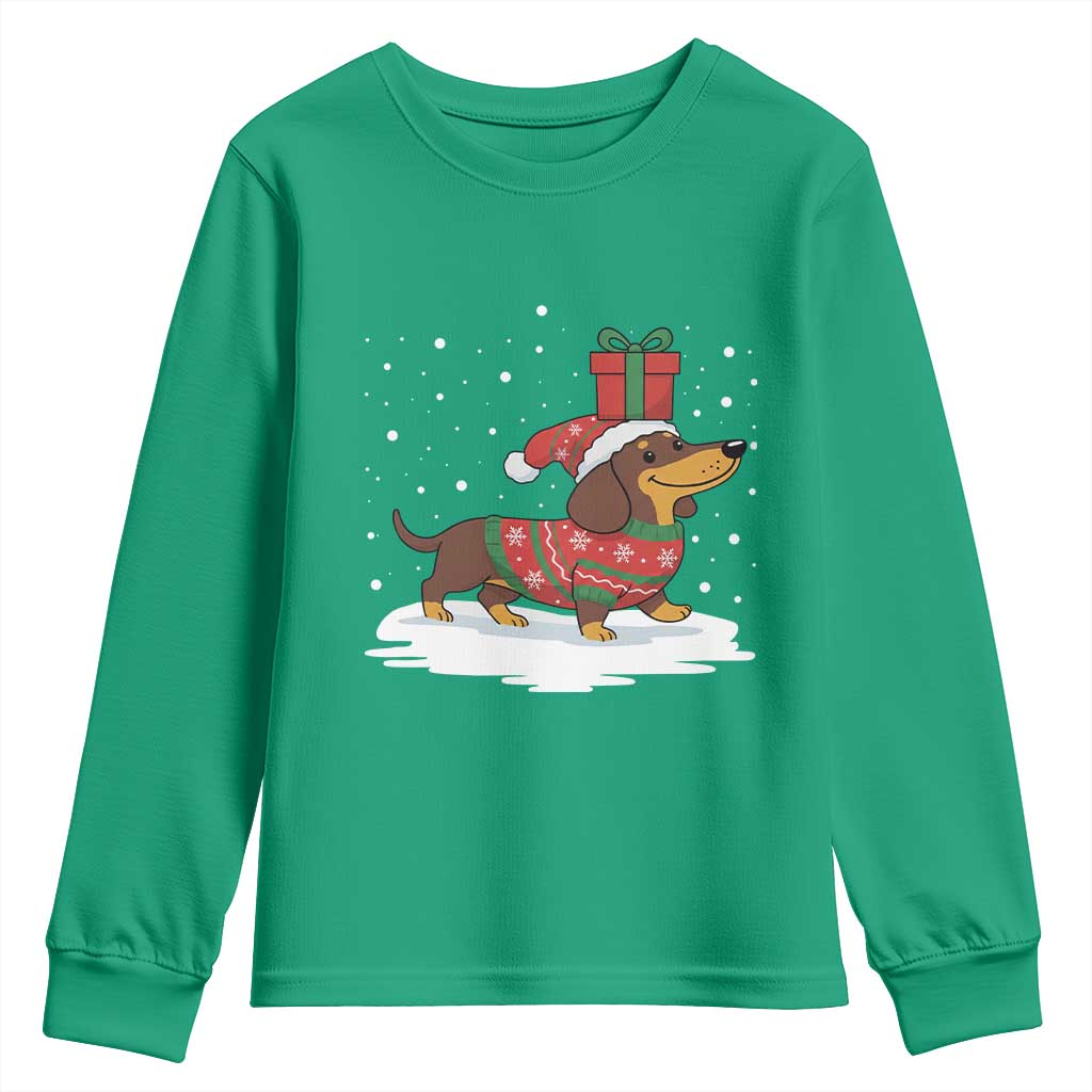 Christmas Dachshund Youth Sweatshirt Funny Weiner Santa Hat Xmas Dog Puppy Lover - Wonder Print Shop