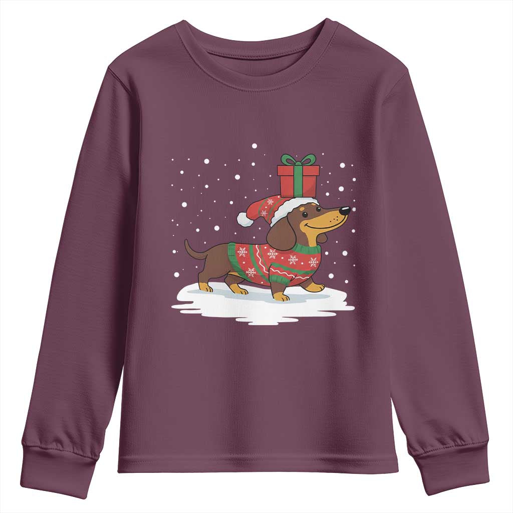 Christmas Dachshund Youth Sweatshirt Funny Weiner Santa Hat Xmas Dog Puppy Lover - Wonder Print Shop