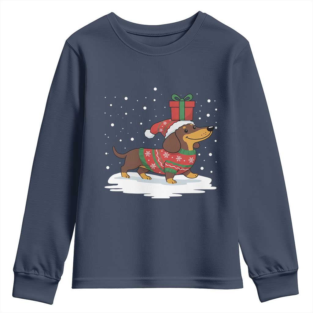 Christmas Dachshund Youth Sweatshirt Funny Weiner Santa Hat Xmas Dog Puppy Lover - Wonder Print Shop