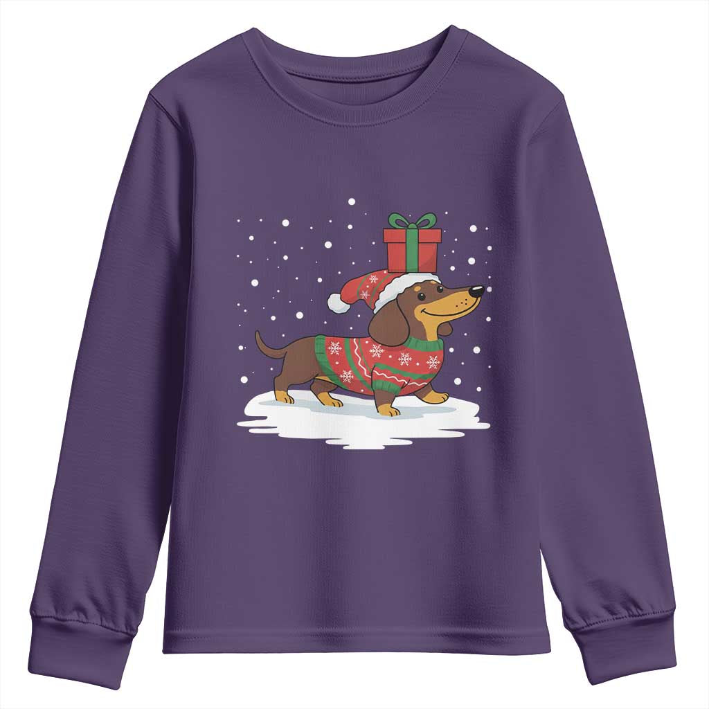 Christmas Dachshund Youth Sweatshirt Funny Weiner Santa Hat Xmas Dog Puppy Lover - Wonder Print Shop