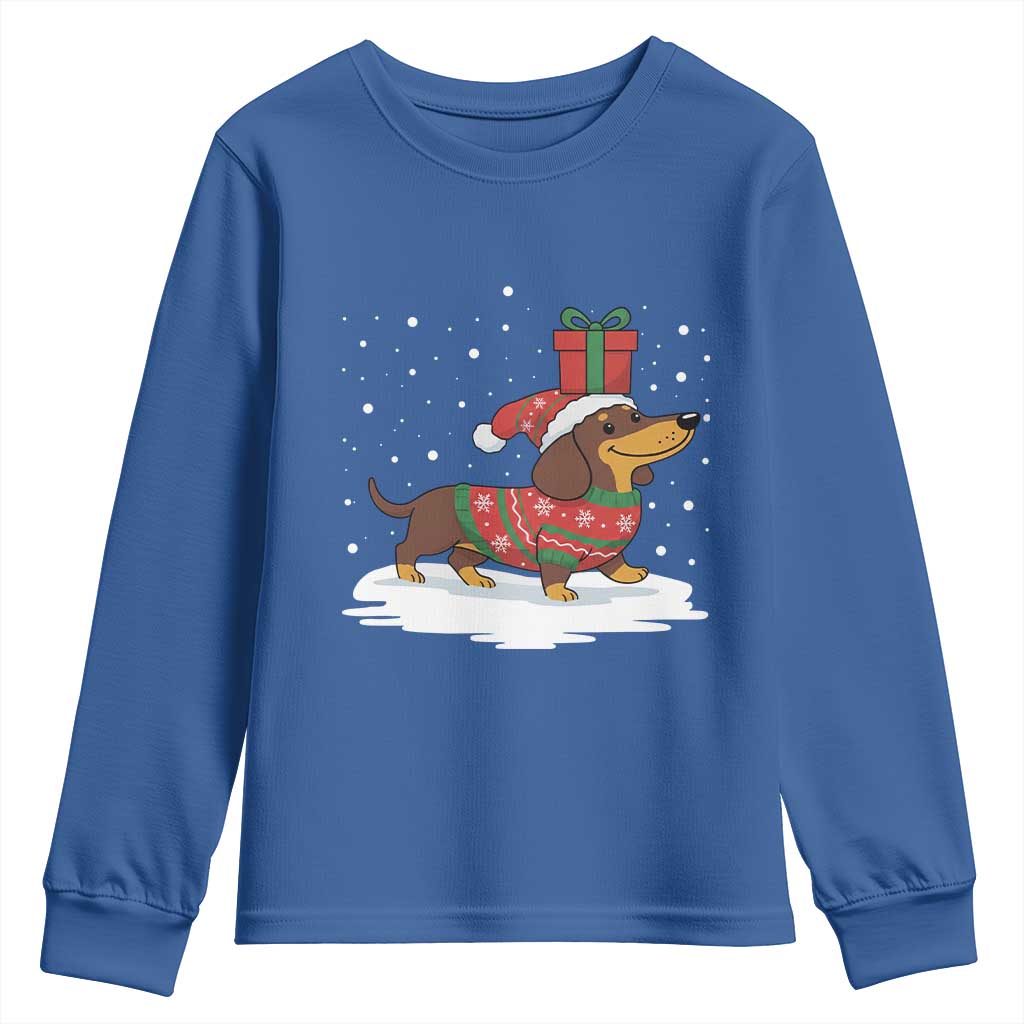 Christmas Dachshund Youth Sweatshirt Funny Weiner Santa Hat Xmas Dog Puppy Lover - Wonder Print Shop