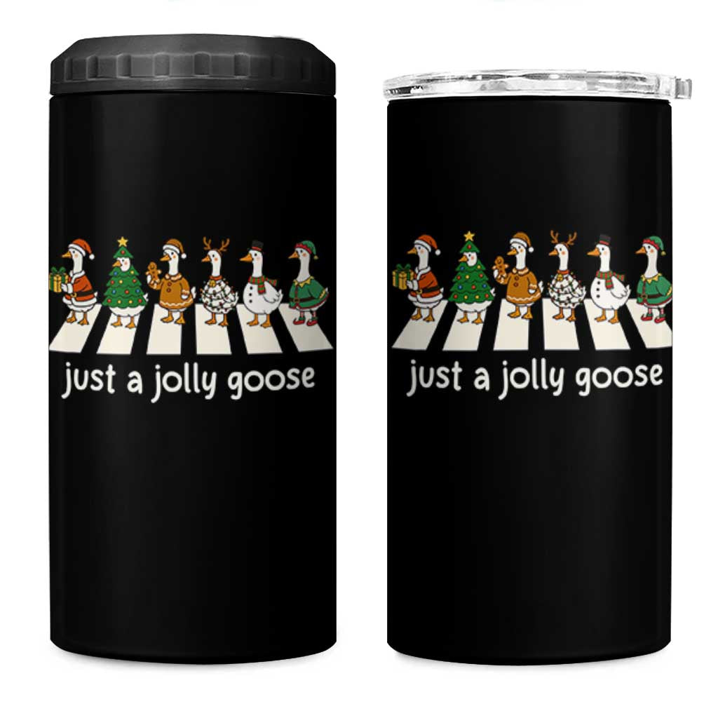 Just A Jolly Goose 4 in 1 Can Cooler Tumbler Funny Christmas Duck Meme - Wonder Print Shop