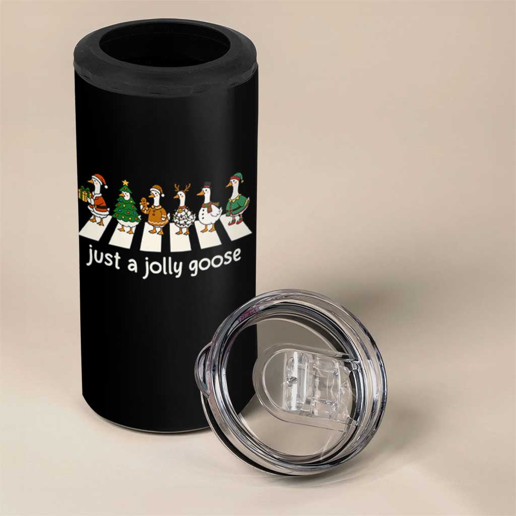 Just A Jolly Goose 4 in 1 Can Cooler Tumbler Funny Christmas Duck Meme - Wonder Print Shop