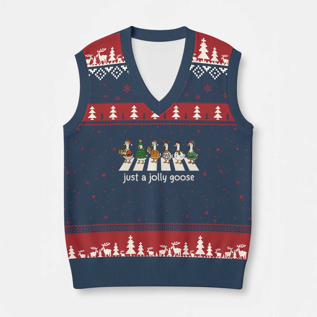 Just A Jolly Goose V-Neck Knit Sweater Vest Funny Xmas Duck Meme - Wonder Print Shop