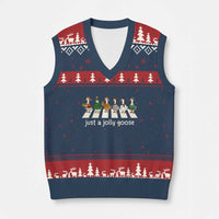 Just A Jolly Goose V-Neck Knit Sweater Vest Funny Xmas Duck Meme - Wonder Print Shop