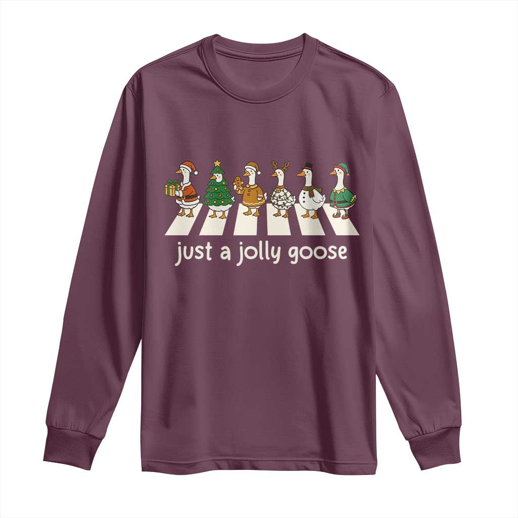 Just A Jolly Goose Long Sleeve Shirt Funny Christmas Duck Meme - Wonder Print Shop