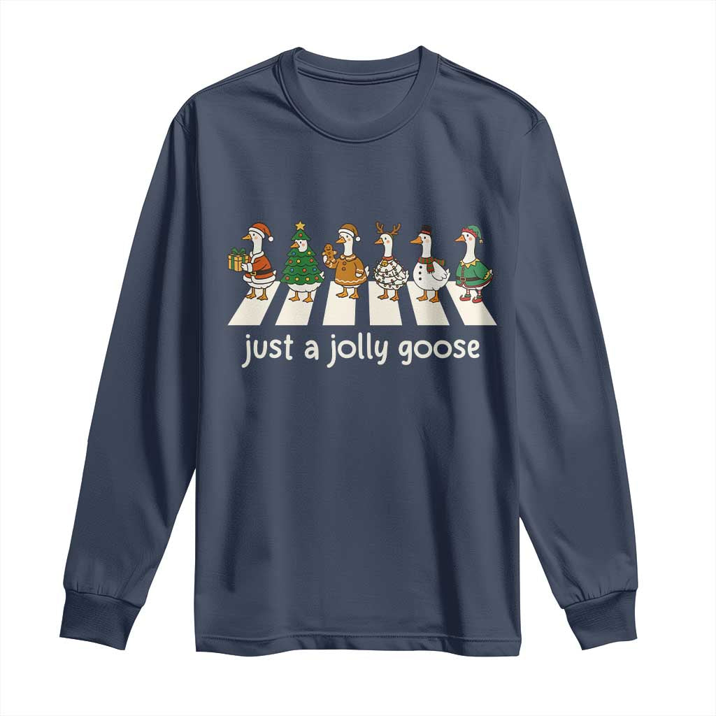 Just A Jolly Goose Long Sleeve Shirt Funny Christmas Duck Meme - Wonder Print Shop