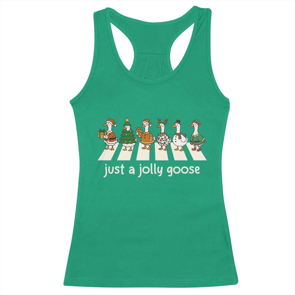Just A Jolly Goose Racerback Tank Top Funny Christmas Duck Meme - Wonder Print Shop